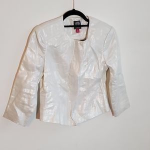 EUC! Vince Camuto Contemporary White Metallic Shimmer Linen Jacket Size 2
